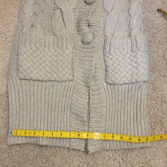 Y2K Tomboy Jeans Long Chunky Cream Cable Knit Wool Blend Button Up Sweater - Picture 12 of 15